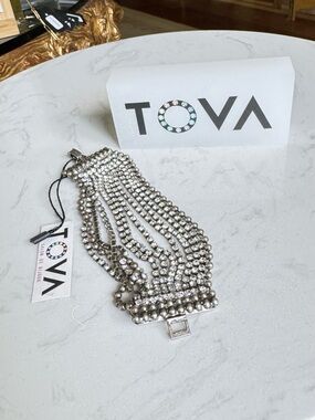 TOVA Multi-strand crystals/ silver bead 
Bracelet cuff in Silver